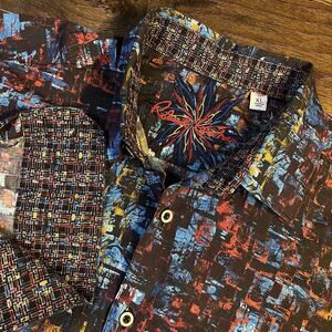 Robert Graham Geometric Artwork Abstract Bold Button Up Shirt Flip Cuff Men’s XL